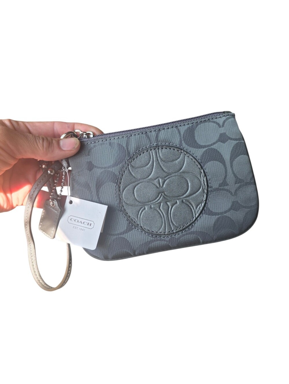 Nwt Coach Gray Signature Wristlet